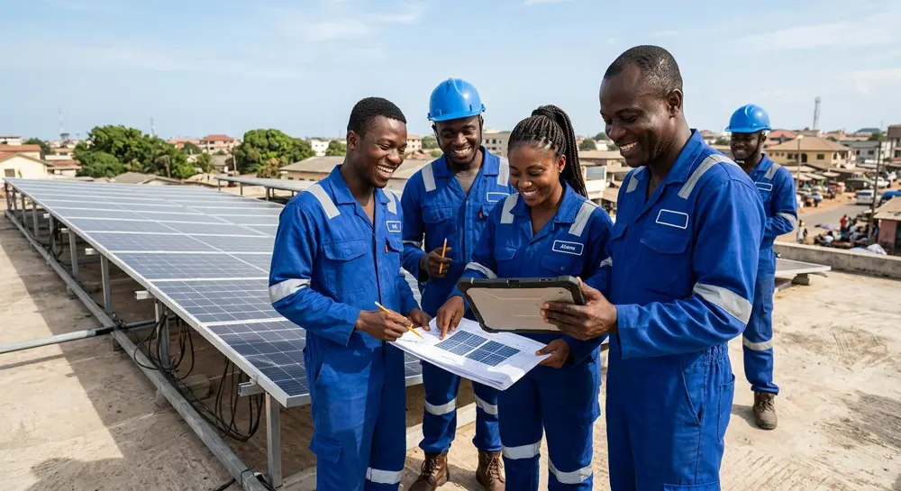 SM Energy Gh Ltd engineers on a rooftop installation